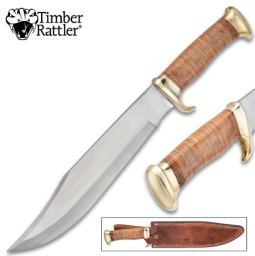 Timber Rattler Banded Wood Bowie Knife w/ Sheath