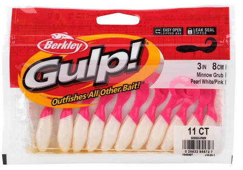 Berkley Gulp! Minnow Grub Fishing Lure (Color: Pearl White & Pink / 3")