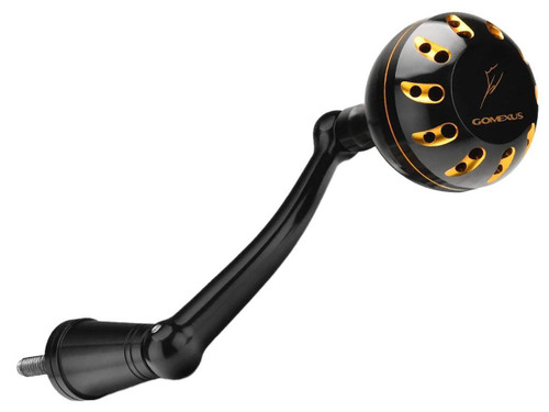 Gomexus Reel Handle w/ Round Power Knob for Penn Spinfisher VI (Color: Black-Gold / 75mm)