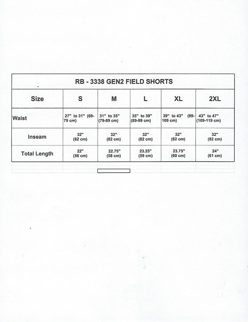 Redback Size Chart