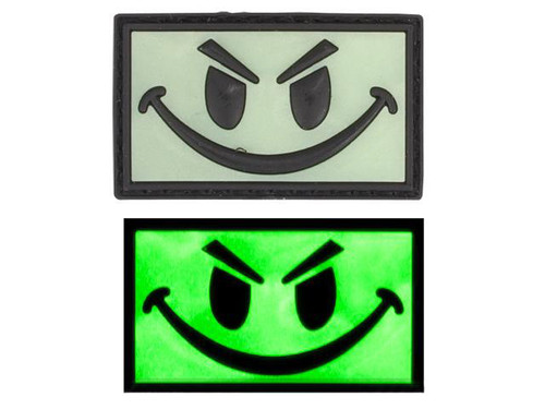 Smiley Face Glow in the Dark PVC IFF Hook and Loop Patch - Green