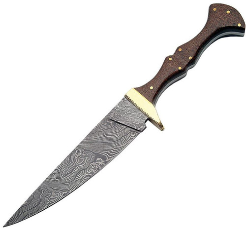 Damascus 1101 Wood Fixed Blade w/ Leather Sheath - Hero Outdoors