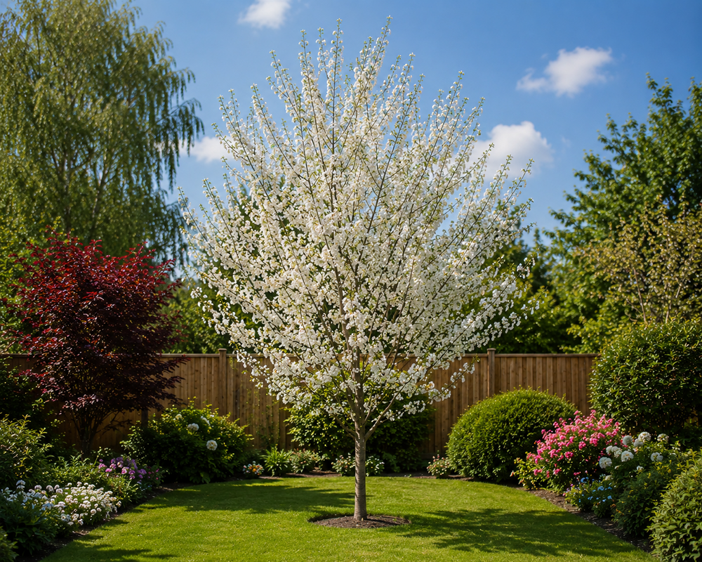 Prunus Snow Goose Cherry Blossom Tree 5-6ft Tall in a 7.5 Litre Pot| By Direct Plants