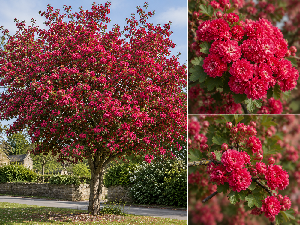 Crataegus Rosea Flore Pleno Hawthorn Tree 6ft XL Double Pink 7.5L Pot By Direct Plants