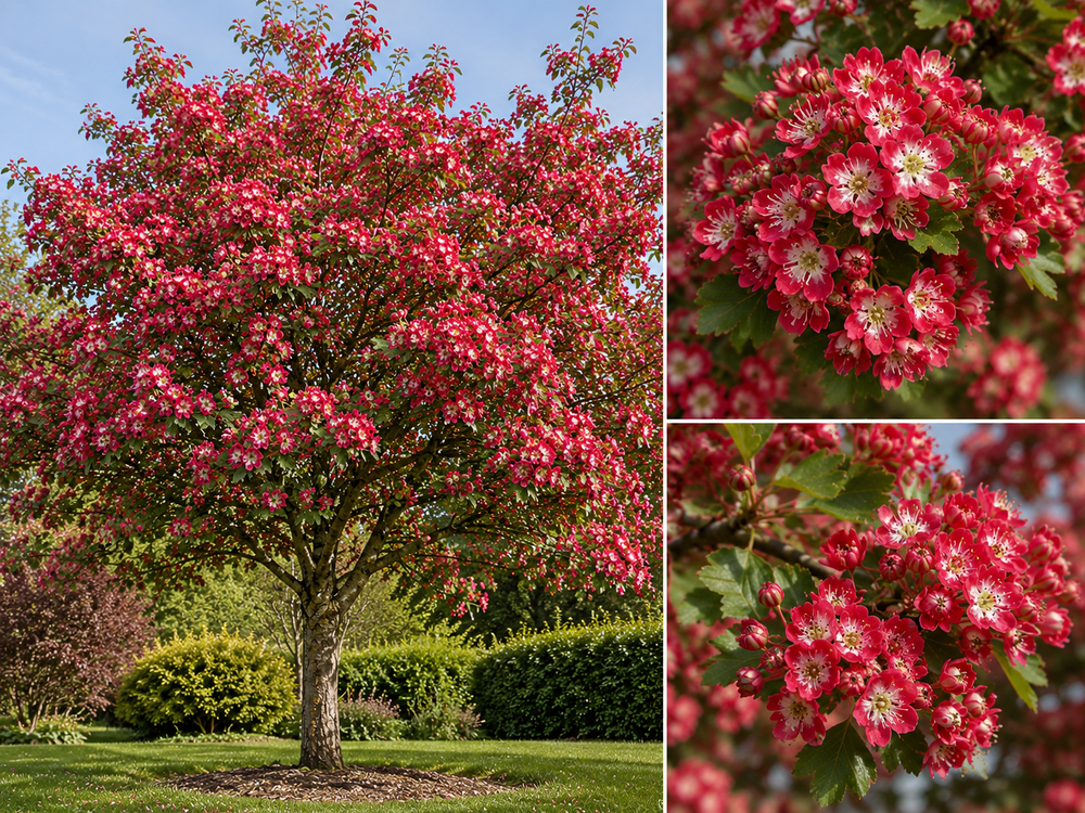 Crataegus Crimson Cloud Hawthorn Tree 6ft XL Crimson Pink Flowering Tree 7.5L Pot By Direct Plants