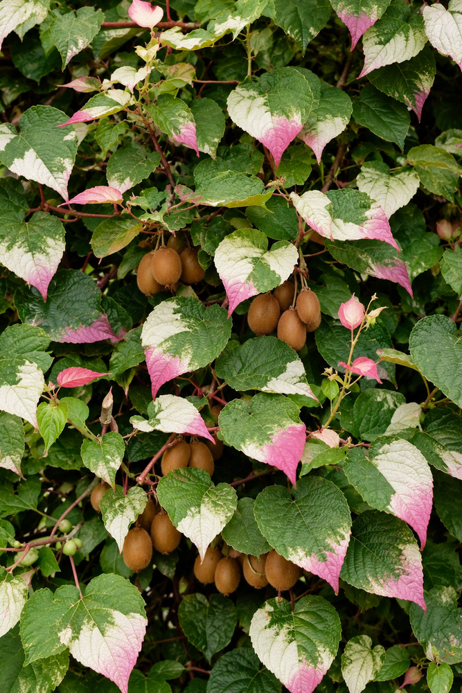 Actinidia kolomikta Eve Variegated Kiwi Vine in 3L Pot, Supplied by Direct Plants