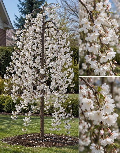 Prunus Snow Showers Weeping Japanese Cherry 5-6ft XL White Blossom Ornamental Tree 7.5L Pot By Direct Plants
