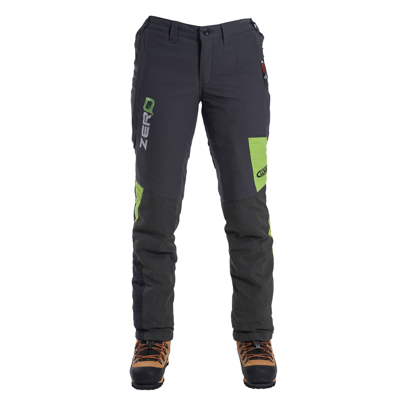 Clogger Grey/Green Zero Women's Chainsaw Trousers Front