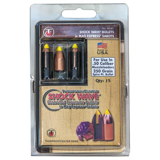 Thompson/Center .50 Caliber Sabot 250 Grain Shock Wave Spire Point Polymer Tip Bullet 15 Pack 17008242