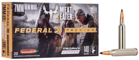 Federal Premium Meat Eater Ammunition 7mm Remington Magnum 140 Grain Trophy Copper Tipped Boat Tail Lead-Free 20/Box P7RTC2