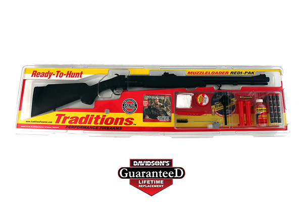 Traditions Buckstalker Redi-Pak Muzzleloading Rifle 50 Caliber 24" Blued Barrel Synthetic Stock Black RS72003540