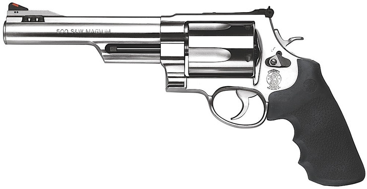 Smith & Wesson Model 500 Stainless Steel 500 S&W Magnum 5 Round 6.50″ Black Polymer Half Lug Barrel 163565