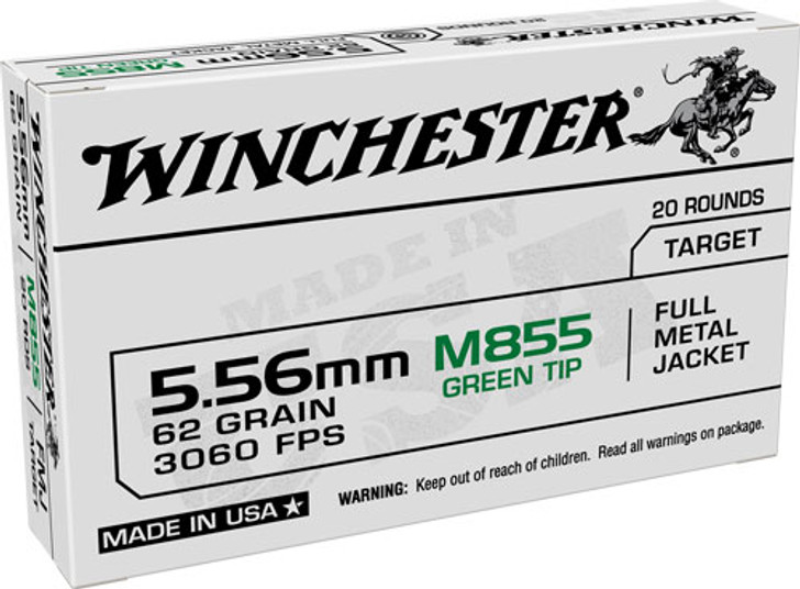 WINCHESTER M855 62 gr FMJ GREEN TIP 5.56x45mm NATO 20 ROUNDS USA855K