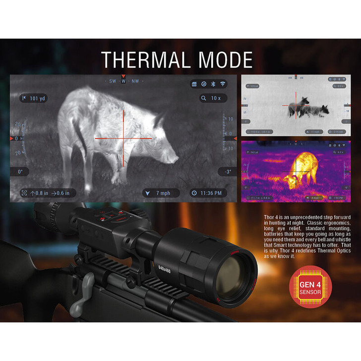 ATN THOR 4K THERMAL 1.5-15X SCOPE 640x480 with HD Video Recording Wi-Fi GPS Smooth Zoom Smartphone Control via iOS or Android TIWST4642A