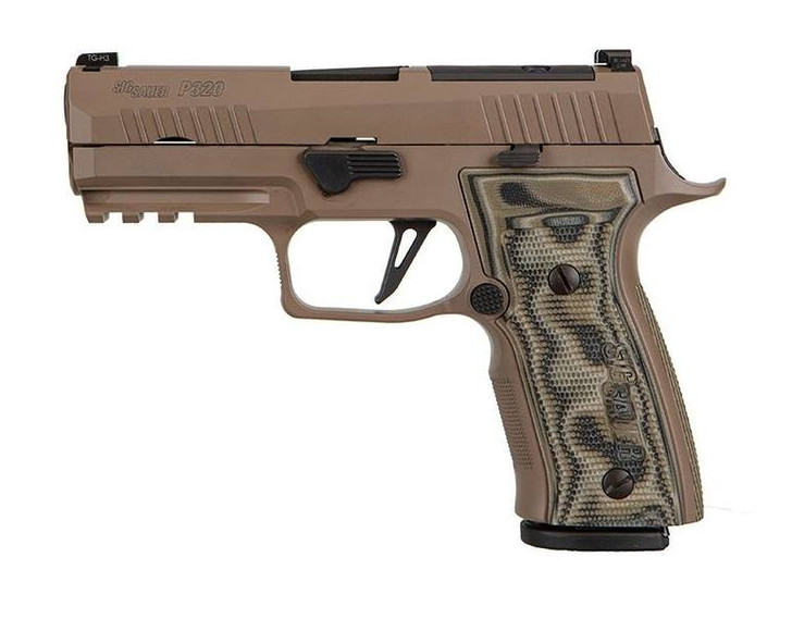 Sig Sauer P320 AXG Scorpion 9mm 3.9" FDE Cerakote Pistol XRay3 Sights Hogue G10 Grip 320AXGCA-9-CW-SCPN-R2