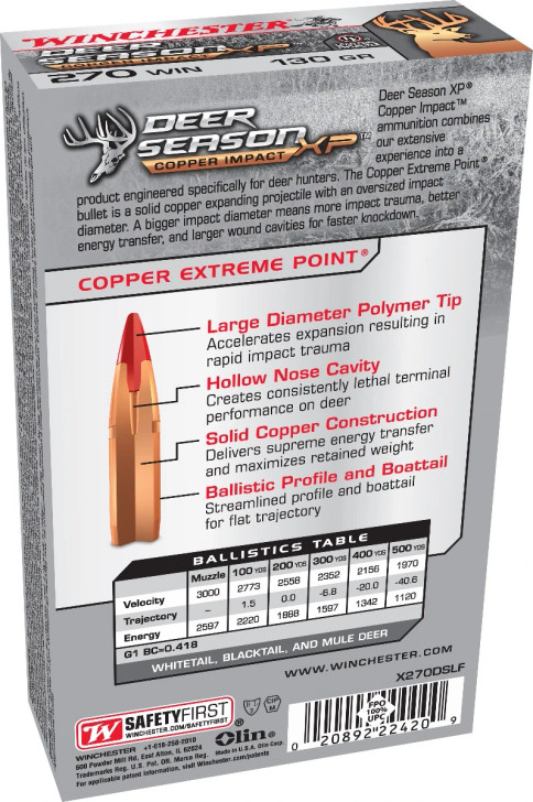 Winchester Deer Season XP Copper Impact .270 WSM Ammunition 20 Rounds X270SCLF