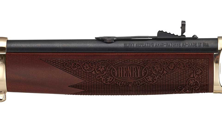 Henry Repeating Arms Side Gate .45-70 Gov Lever Action Rifle 20" Barrel 4 Rounds Tube Magazine Adjustable Rear Sight Walnut Stock Brass/Blued Finish H024-4570