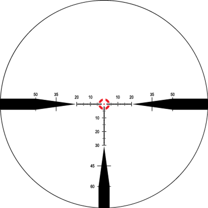 Created and optimized for low-power variable riflescopes. As first focal plane reticles, elevation and windage markings are valid at every magnification setting, providing precise hold and reference points. At low power, the bright daylight center dot and segmented circle are visible under the harshest light, allowing fast, accurate target acquisition.