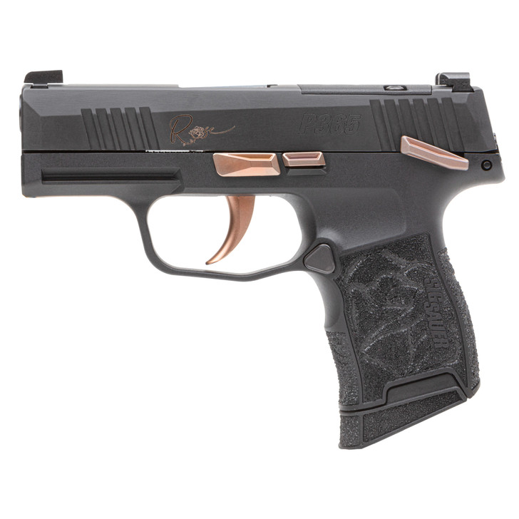Sig Sauer P365 XL Rose Gold Sub-Compact .380 ACP 3.1" Barrel w/ Integrally Compensated Slide Nitron Finish Black w/ Rose Gold Controls and Engraving SIGLITE Day/Night Sights Optics Ready 2 10-Round Magazines 365-380-ROSE-MS