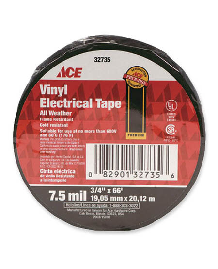 3/4" W x 66' L Black Vinyl Electrical Tape
