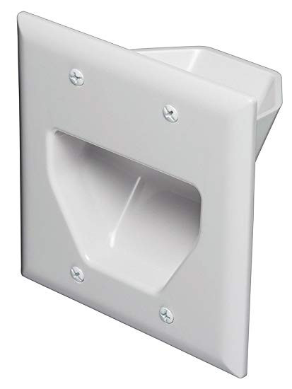 2 Gang Recessed Cable Plate, White - 45-0002-WH