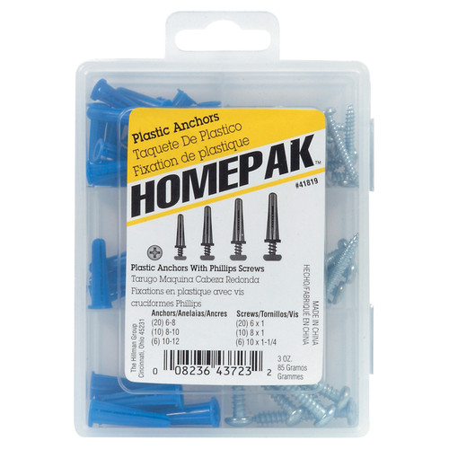 Assorted in. L Plastic/Steel Phillips Head Anchor Kit 72 pc