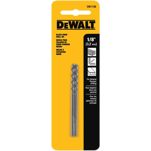 1/8" Black Oxide Drill Bit, 2 Pack - DW1108