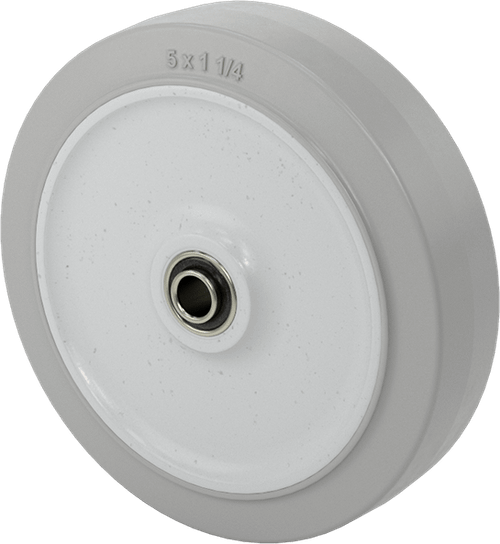 Water-Resistant Rubber Wheel with Ball Bearing, Gray, Soft, 5" Diameter x 1-1/4" Wide