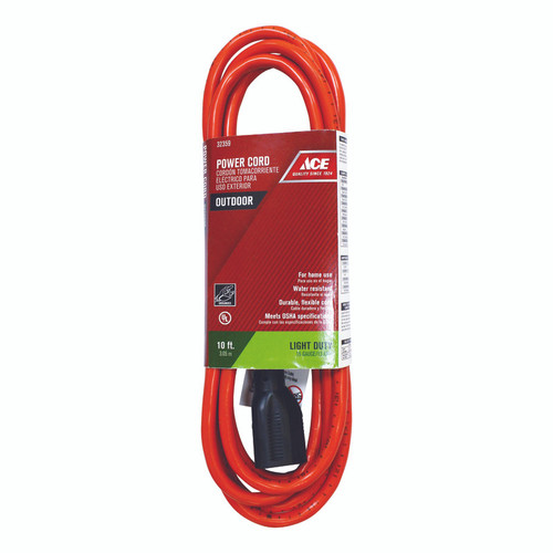 Indoor or Outdoor 10 ft. L Orange Extension Cord 16/3 SJTW