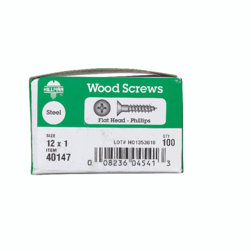 No. 12 X 1 in. L Phillips Zinc-Plated Wood Screws - 100 Pack