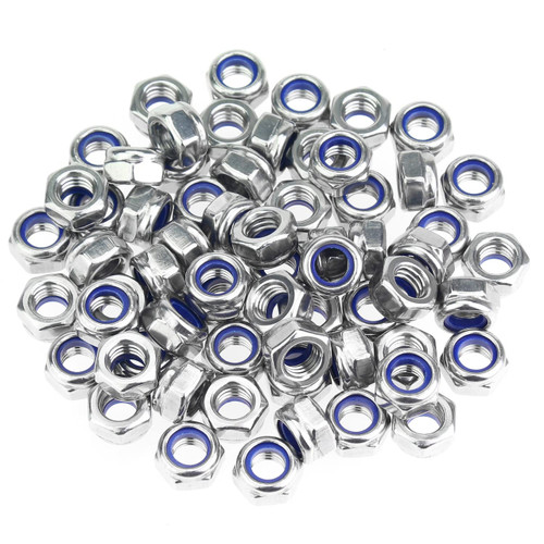 M5 18-8 Stainless Steel Nylon Insert Hex Lock Nuts - 100 Pack