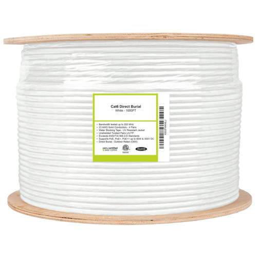 White Cat6 Direct Burial Outdoor Cable - 1,000 FT