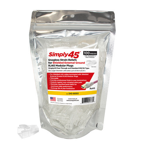 Strain Reliefs for Simply45® Shielded External Ground for Pass-Through & Standard RJ45 – 100 pc/Resealable Bag