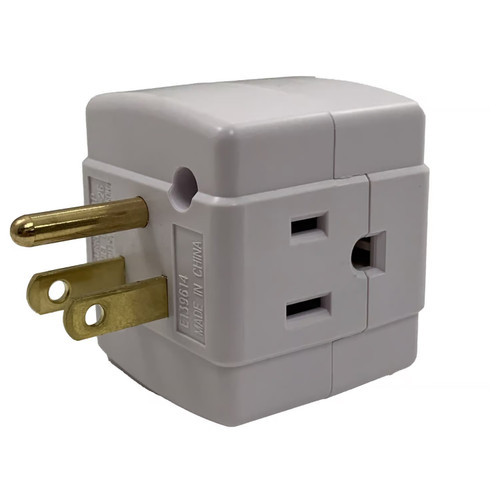 Grounded 3 Outlet Cube Adapter - White