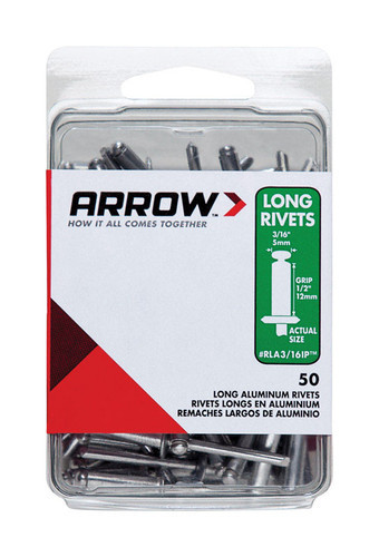 3/16 in. D X 1/2 in. Aluminum Long Rivets Silver 50 pk