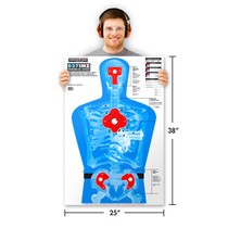 Man holding Thompson Target B27-IMZ Life Size Silhouette Shooting Target