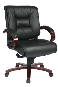 Deluxe Mid-Back Executive Leather Chair with Mahogany Finish Deluxe Mid-Back Executive Leather Chair with Mahogany Finish