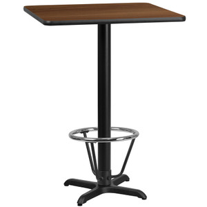 24'' Square Walnut Laminate Table Top with 22'' x 22'' Bar Height Table Base and Foot Ring 24'' Square Walnut Laminate Table Top with 22'' x 22'' Bar Height Table Base and Foot Ring