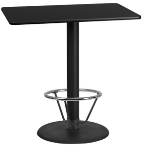 24'' x 42'' Rectangular Black Laminate Table Top with 24'' Round Bar Height Table Base and Foot Ring 24'' x 42'' Rectangular Black Laminate Table Top with 24'' Round Bar Height Table Base and Foot Ring