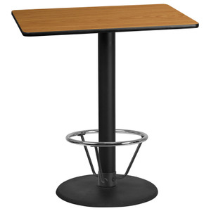 30'' x 42'' Rectangular Natural Laminate Table Top with 24'' Round Bar Height Table Base and Foot Ring 30'' x 42'' Rectangular Natural Laminate Table Top with 24'' Round Bar Height Table Base and Foot Ring