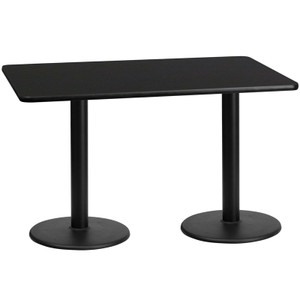 30'' x 60'' Rectangular Black Laminate Table Top with 18'' Round Table Height Bases 30'' x 60'' Rectangular Black Laminate Table Top with 18'' Round Table Height Bases