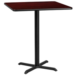 36'' Square Mahogany Laminate Table Top with 30'' x 30'' Bar Height Table Base 36'' Square Mahogany Laminate Table Top with 30'' x 30'' Bar Height Table Base