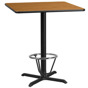 36'' Square Natural Laminate Table Top with 30'' x 30'' Bar Height Table Base and Foot Ring 36'' Square Natural Laminate Table Top with 30'' x 30'' Bar Height Table Base and Foot Ring