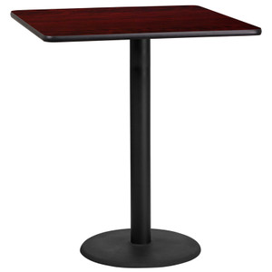36'' Square Mahogany Laminate Table Top with 24'' Round Bar Height Table Base 36'' Square Mahogany Laminate Table Top with 24'' Round Bar Height Table Base