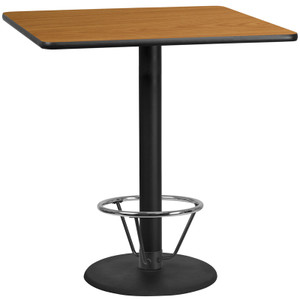 42'' Square Natural Laminate Table Top with 24'' Round Bar Height Table Base and Foot Ring 42'' Square Natural Laminate Table Top with 24'' Round Bar Height Table Base and Foot Ring