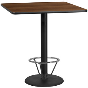 42'' Square Walnut Laminate Table Top with 24'' Round Bar Height Table Base and Foot Ring 42'' Square Walnut Laminate Table Top with 24'' Round Bar Height Table Base and Foot Ring