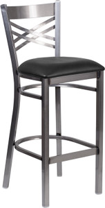 HERCULES Series Clear Coated ''X'' Back Metal Restaurant Barstool - Black Vinyl Seat HERCULES Series Clear Coated ''X'' Back Metal Restaurant Barstool - Black Vinyl Seat