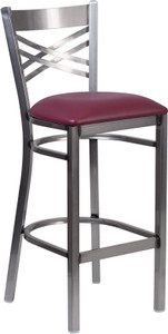 HERCULES Series Clear Coated ''X'' Back Metal Restaurant Barstool - Burgundy Vinyl Seat HERCULES Series Clear Coated ''X'' Back Metal Restaurant Barstool - Burgundy Vinyl Seat