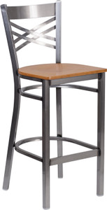 HERCULES Series Clear Coated ''X'' Back Metal Restaurant Barstool - Natural Wood Seat HERCULES Series Clear Coated ''X'' Back Metal Restaurant Barstool - Natural Wood Seat