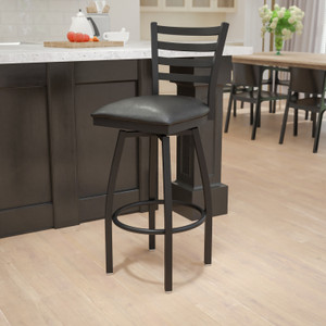 HERCULES Series Black Ladder Back Swivel Metal Barstool - Black Vinyl Seat HERCULES Series Black Ladder Back Swivel Metal Barstool - Black Vinyl Seat
